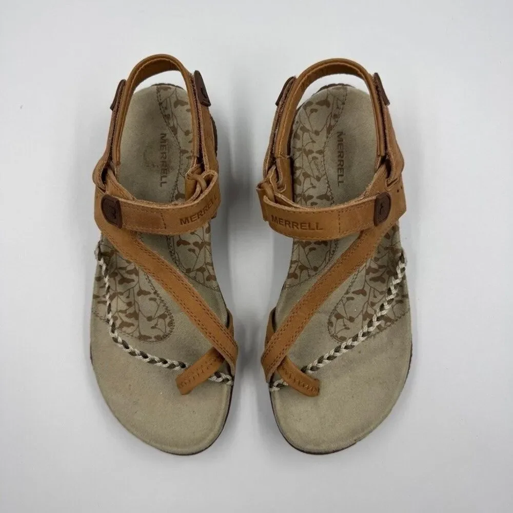Merrell Siena Light Brown Leather Women's 6 Strappy Sandals Adjustable Slingback